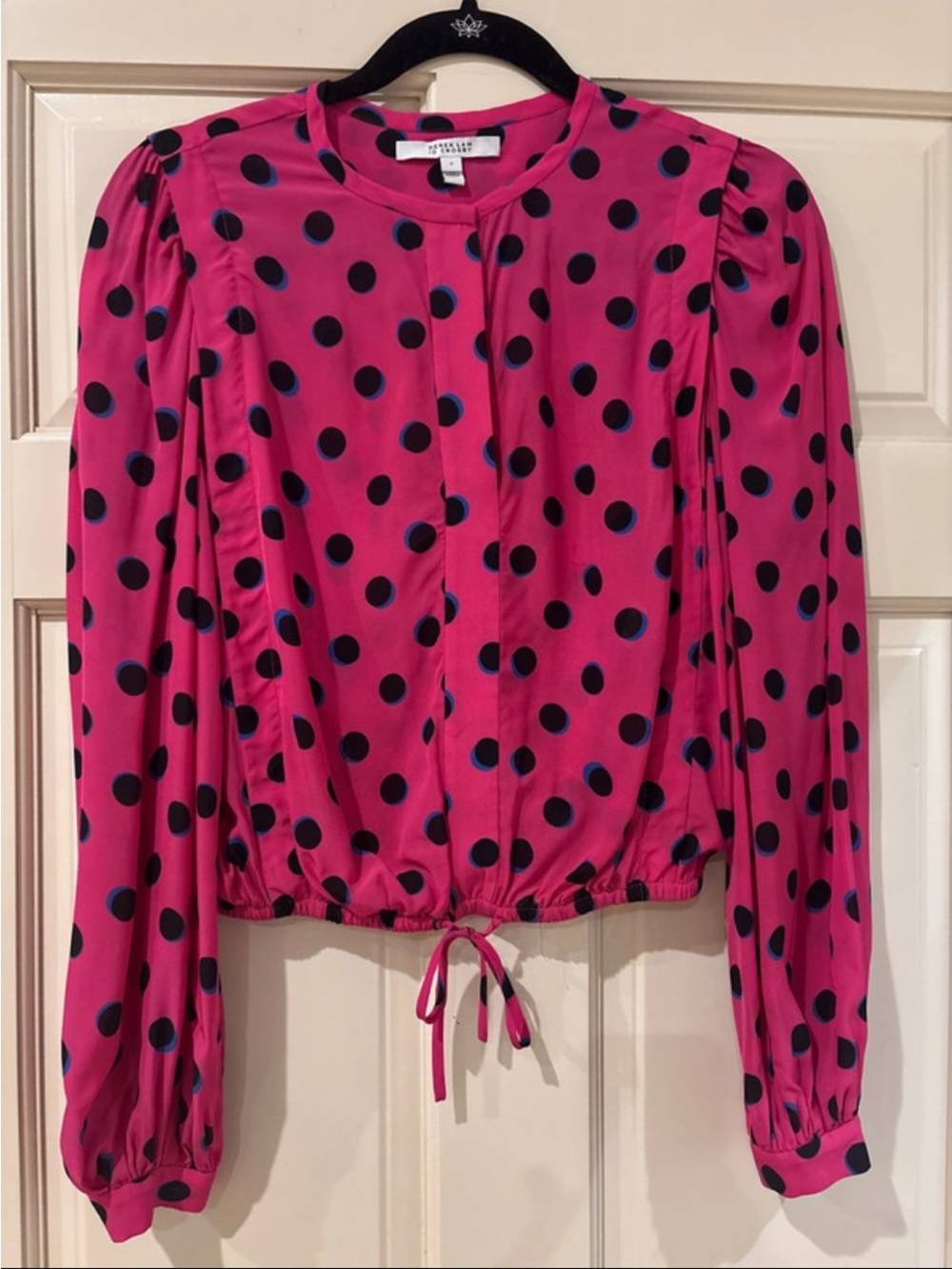 Derek Lam Hot Pink Blouse with Black Polka Dots
